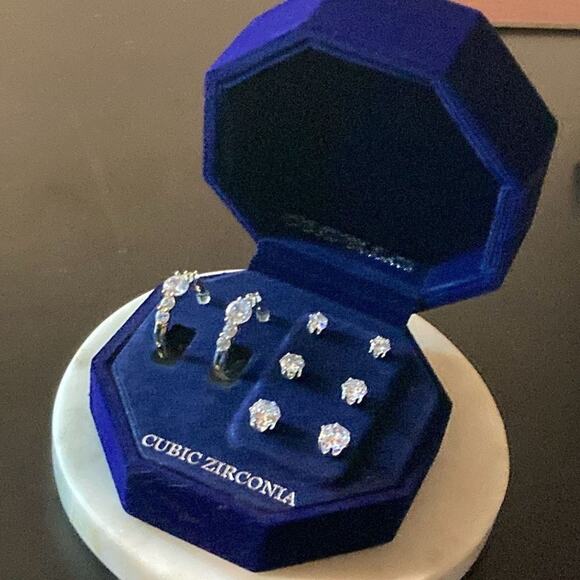 Fine silver plated, cubic, zirconia hoop, and stud earrings - Picture 1 of 9